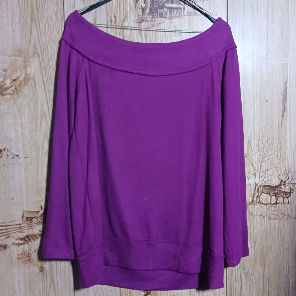 Gibson Magenta Off the Shoulder Luxe Sweater Size Small